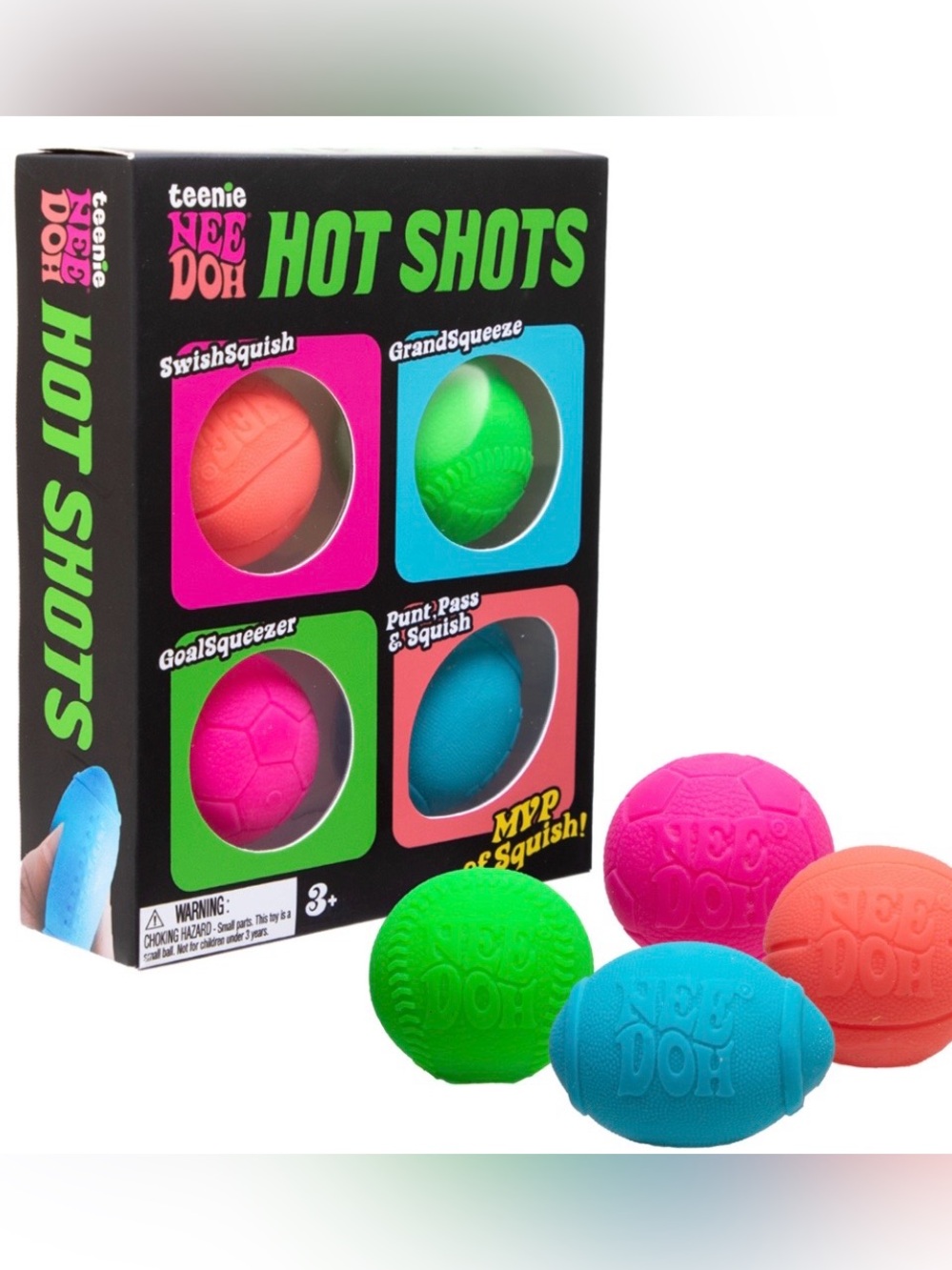 Teenie Nee Doh Hot Shots Squishy Balls - Pink, Green, Blue, Orange